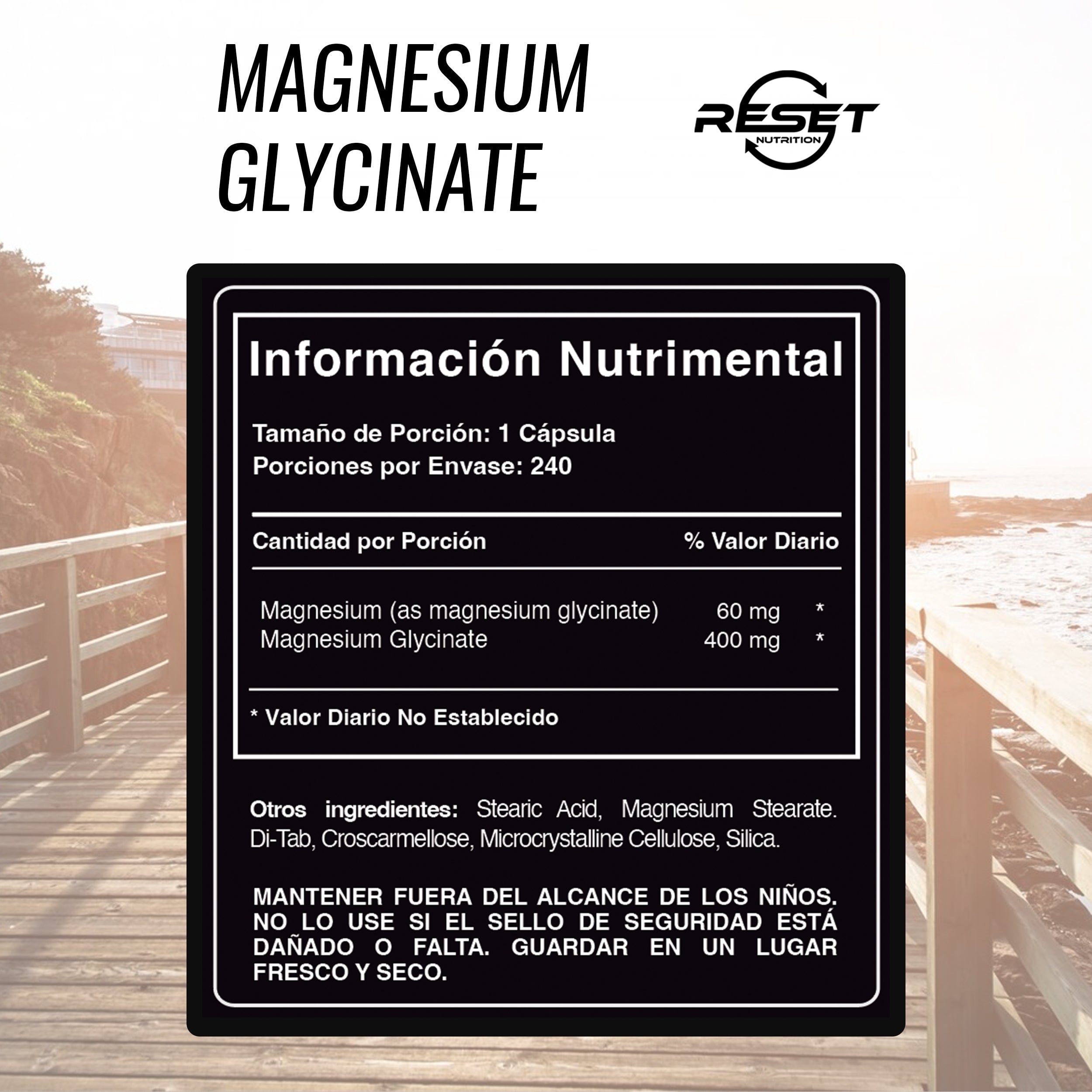 Foto 3 pulgar | Magnesium Glycinate Reset Nutrition 400 Mg