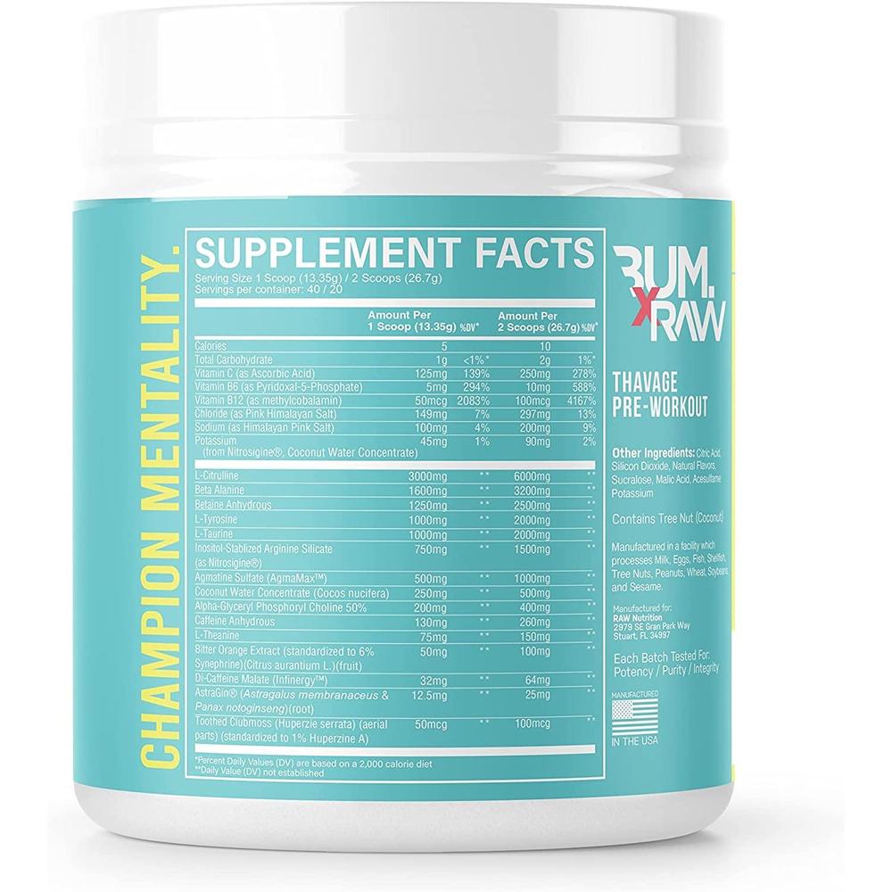 Foto 3 pulgar | Suplemento Alimenticio Pre Entrenamiento Óxido Nítrico Raw Cbum Thavage 40 Servicios