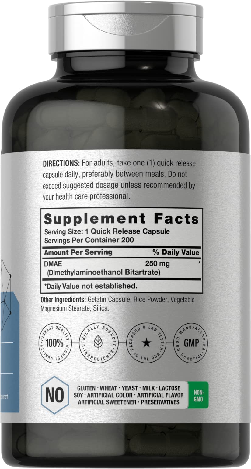 Foto 3 pulgar | Suplemento Horbaach Dmae 250 Mg 200 Cápsulas Sin Ogm Sin Gluten - Venta Internacional.