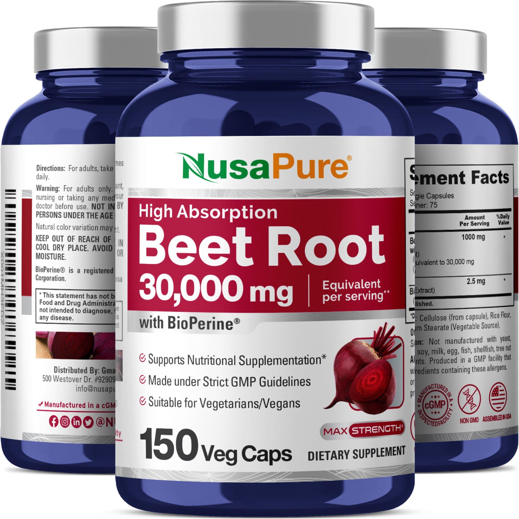 Foto 6 pulgar | Suplemento De Raíz De Remolacha Nusapure, 30 000 Mg, 150 Cápsulas Vegetarianas - Venta Internacional.
