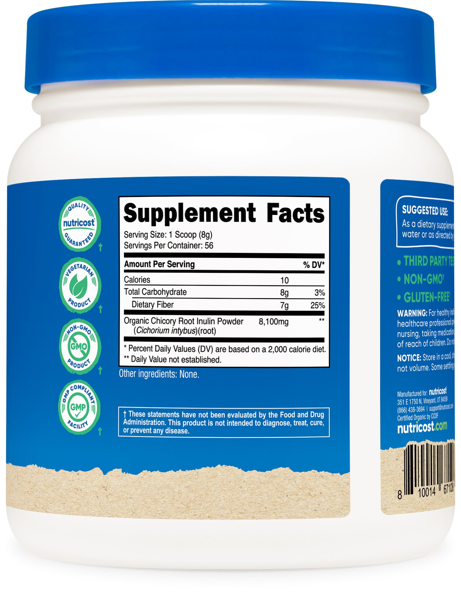 Foto 6 pulgar | Suplemento Nutricost De Inulina Orgánica En Polvo, 454 G Con 7 G De Fibra - Venta Internacional.