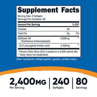 Foto 2 | Suplemento Nutricost Cla (ácido Linoleico Conjugado) 2,4 G 240 Cápsulas Blandas - Venta Internacional.