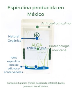 Foto 3 | Alga Espirulina En Polvo Hadosbiotec Pack 3 Piezas 100 G C/u Ingredientes Naturales 100% Alga Espirulina Sin Conservad