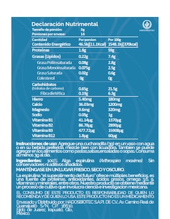 Foto 6 | Alga Espirulina En Polvo Hadosbiotec Pack 3 Piezas 100 G C/u Ingredientes Naturales 100% Alga Espirulina Sin Conservad