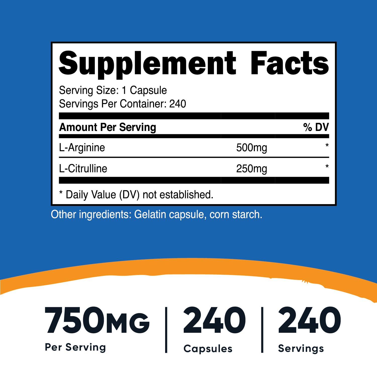 Foto 3 pulgar | Suplemento Nutricost Complejo De L-arginina L-citrulina 750 Mg - Venta Internacional.