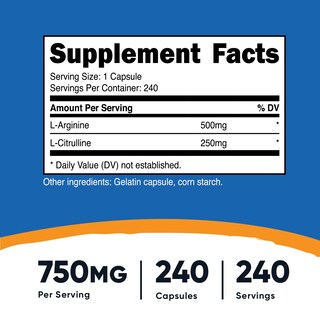 Foto 2 | Suplemento Nutricost Complejo De L-arginina L-citrulina 750 Mg - Venta Internacional.