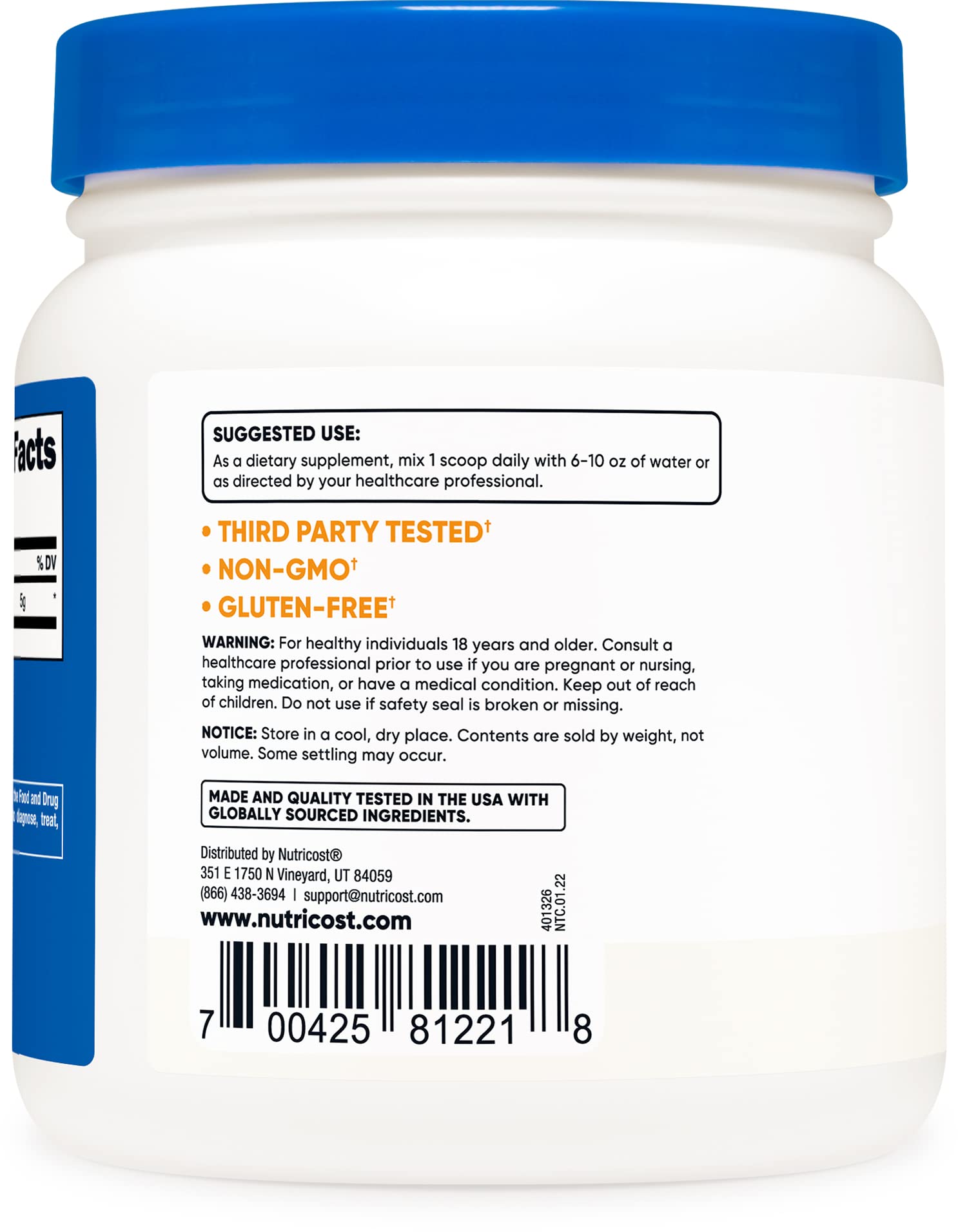 Foto 6 pulgar | Suplemento Nutricost L-glutamina En Polvo 500 G Sin Sabor - Venta Internacional.