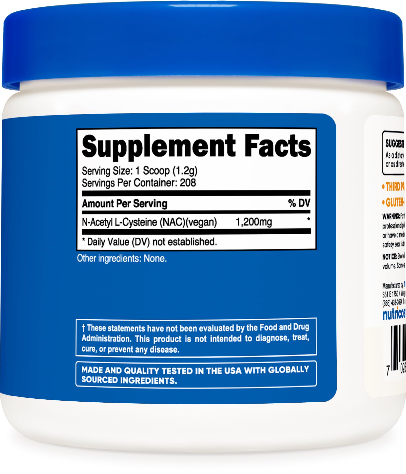Foto 6 pulgar | Suplemento Nutricost N-acetil L-cisteína (nac) En Polvo 250 G - Venta Internacional.