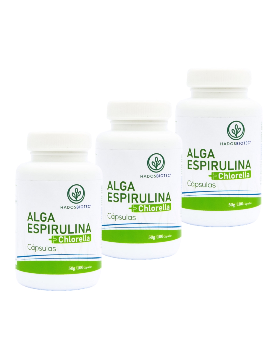 Foto 2 pulgar | Alga Espirulina + Chlorella Cápsulas Hadosbiotec Pack 3 Piezas 100 Cápsulas 50 G C/u Ingredientes Naturales Sin C