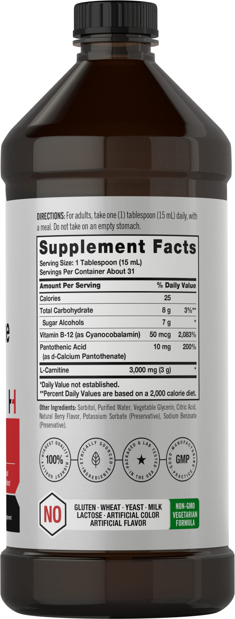 Foto 3 pulgar | Suplemento Horbäach L-carnitina Líquido 473 Ml 3000 Mg - Venta Internacional.