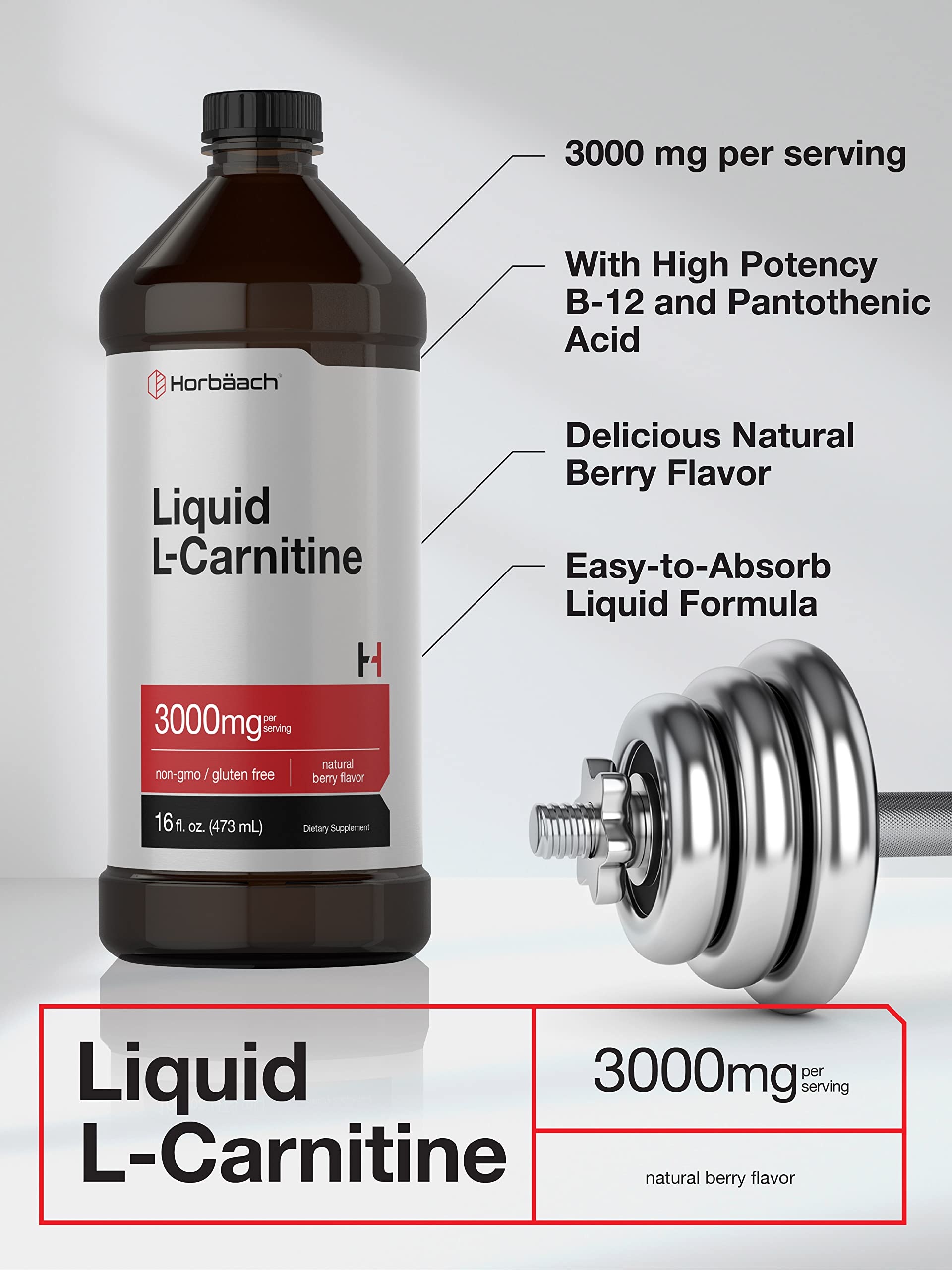 Foto 4 pulgar | Suplemento Horbäach L-carnitina Líquido 473 Ml 3000 Mg - Venta Internacional.