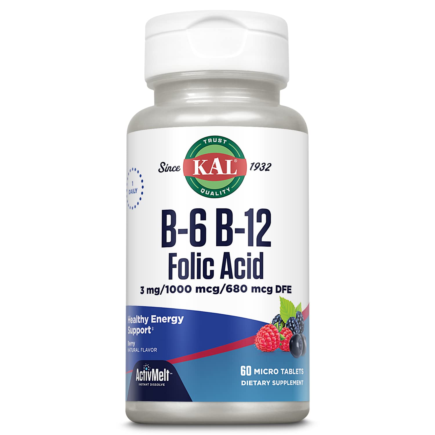 Foto 2 pulgar | Suplemento Kal De Vitamina B-6 B-12 y Ácido Fólico 60 Tabletas - Venta Internacional