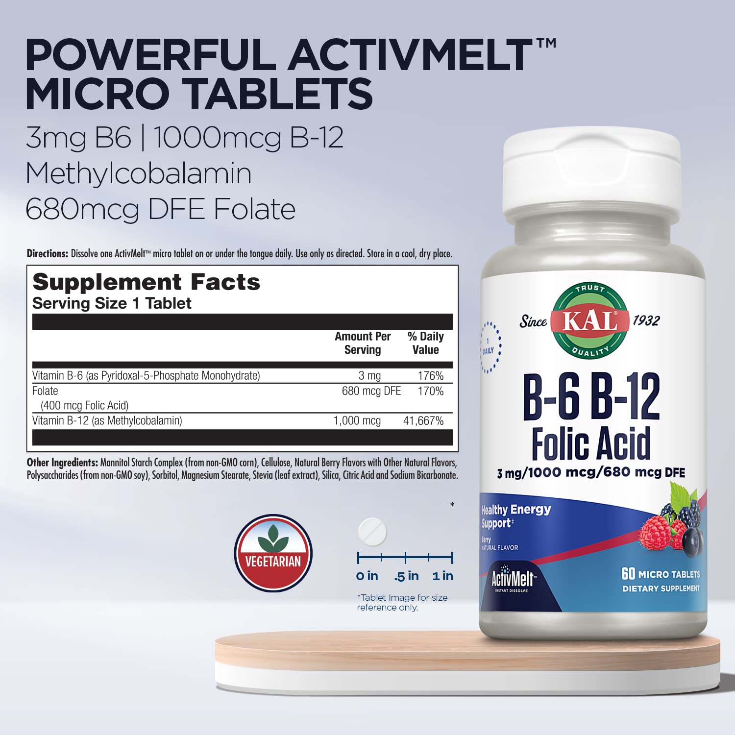 Foto 4 pulgar | Suplemento Kal De Vitamina B-6 B-12 y Ácido Fólico 60 Tabletas - Venta Internacional