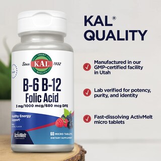 Foto 5 | Suplemento Kal De Vitamina B-6 B-12 y Ácido Fólico 60 Tabletas - Venta Internacional