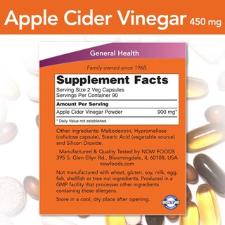 Foto 2 | Suplemento Now Foods Vinagre De Sidra De Manzana 450 Mg 180 Cápsulas X3 - Venta Internacional.
