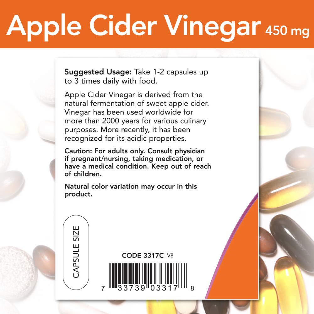 Foto 4 pulgar | Suplemento Now Foods Vinagre De Sidra De Manzana 450 Mg 180 Cápsulas X3 - Venta Internacional.