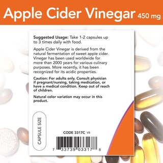 Foto 3 | Suplemento Now Foods Vinagre De Sidra De Manzana 450 Mg 180 Cápsulas X3 - Venta Internacional.