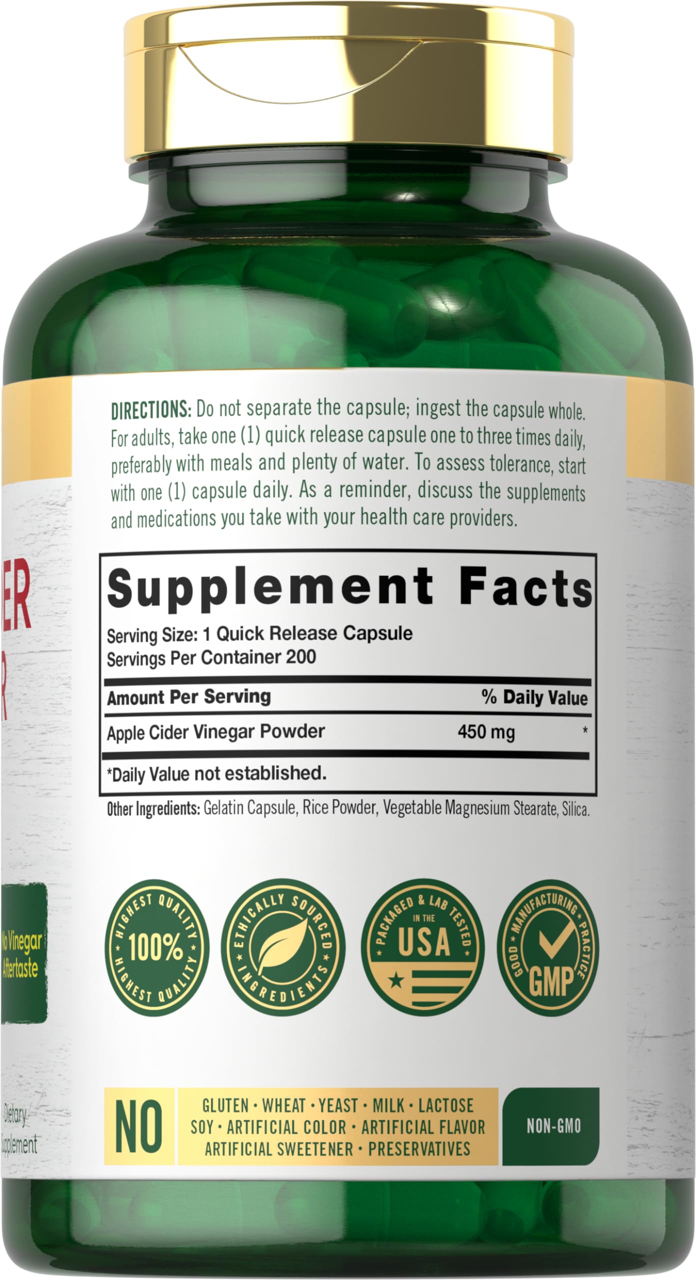 Foto 3 pulgar | Suplemento Carlyle (cápsulas De Vinagre De Sidra De Manzana, 450 Mg, 200 Píldoras) - Venta Internacional.