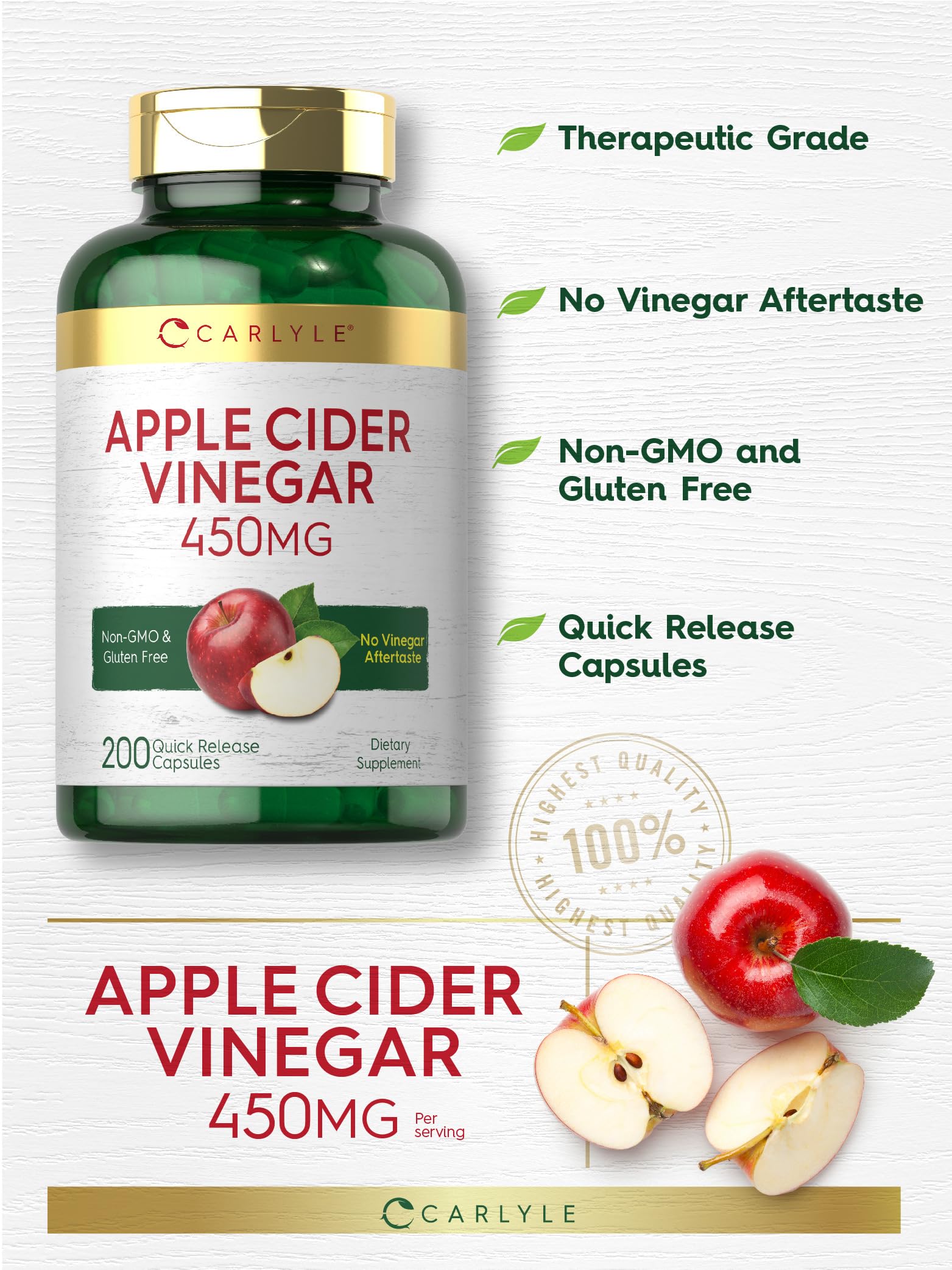 Foto 5 pulgar | Suplemento Carlyle (cápsulas De Vinagre De Sidra De Manzana, 450 Mg, 200 Píldoras) - Venta Internacional.