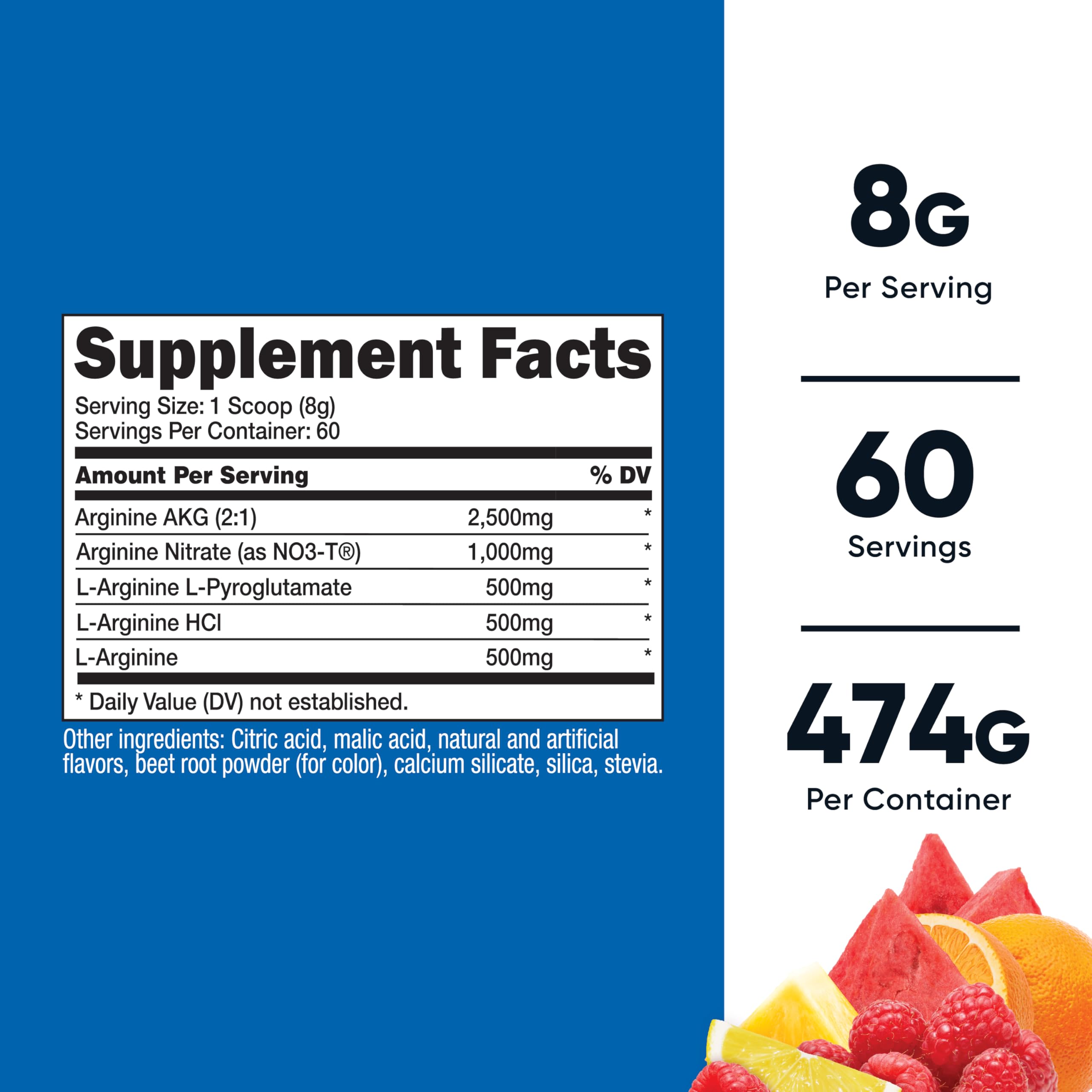 Foto 3 pulgar | Ponche De Frutas Con Complejo De L-arginina Supplement Nutricost, 60 Porciones - Venta Internacional.