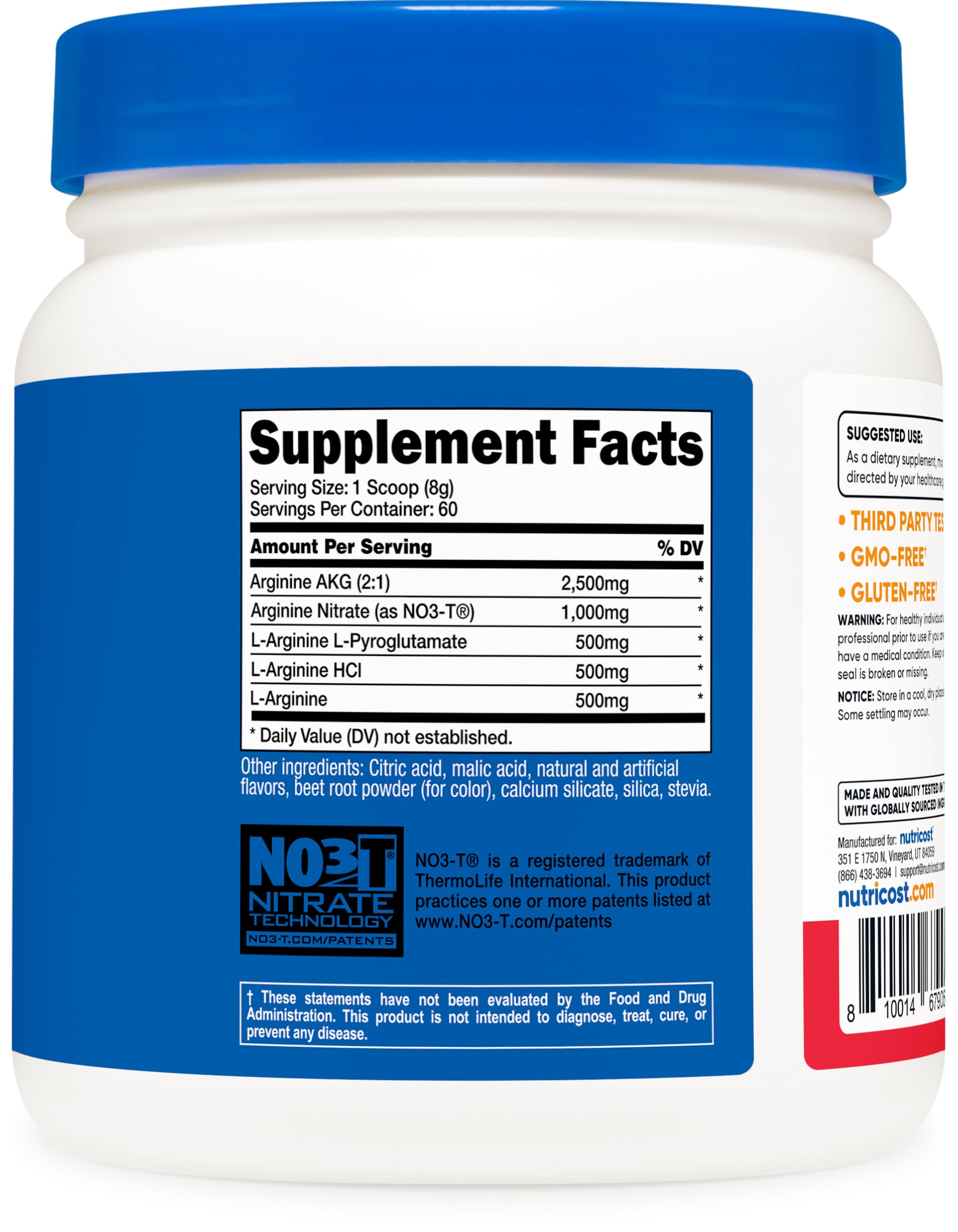 Foto 6 pulgar | Ponche De Frutas Con Complejo De L-arginina Supplement Nutricost, 60 Porciones - Venta Internacional.