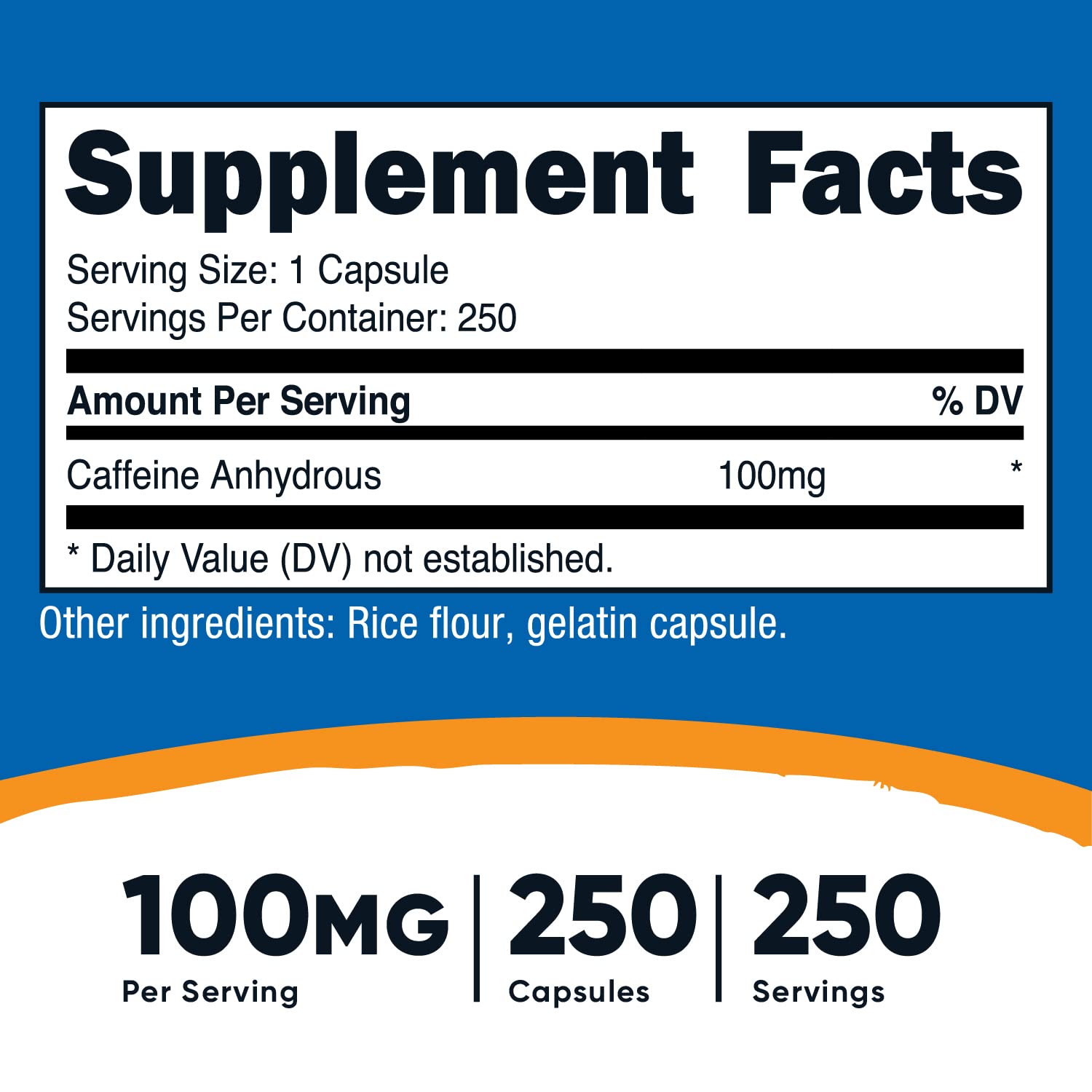 Foto 3 pulgar | Píldoras De Cafeína Nutricost 100 Mg/porción 250 Cápsulas - Venta Internacional.