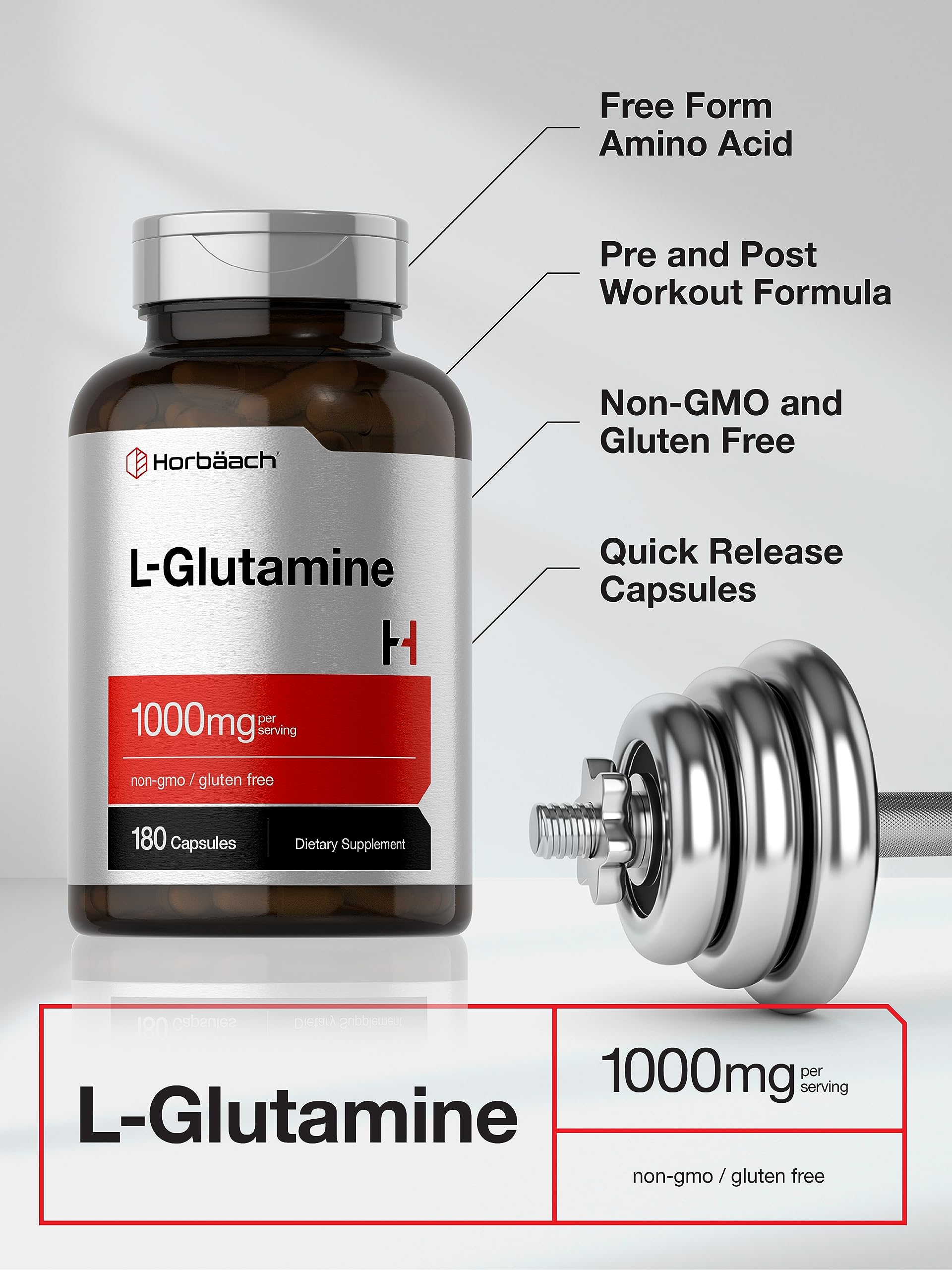 Foto 5 pulgar | Suplemento Horbäach, Cápsulas De L-glutamina, 1000 Mg, 180 Unidades - Venta Internacional.