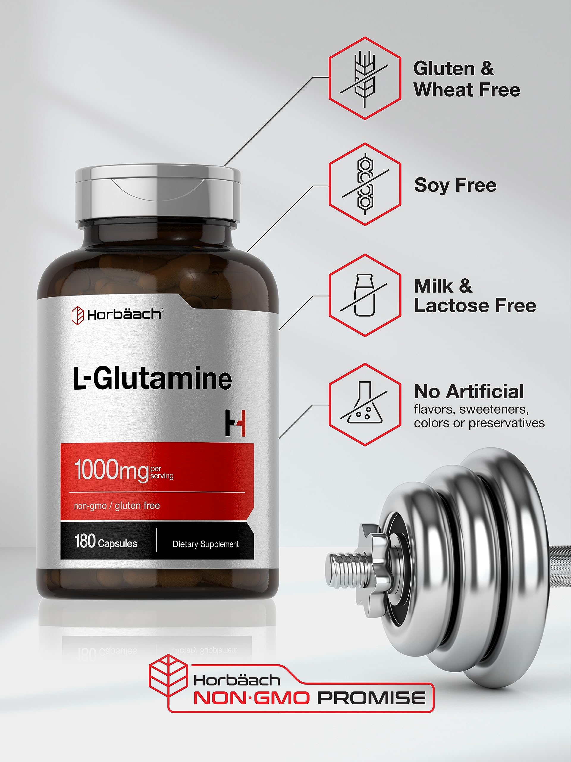 Foto 6 pulgar | Suplemento Horbäach, Cápsulas De L-glutamina, 1000 Mg, 180 Unidades - Venta Internacional.