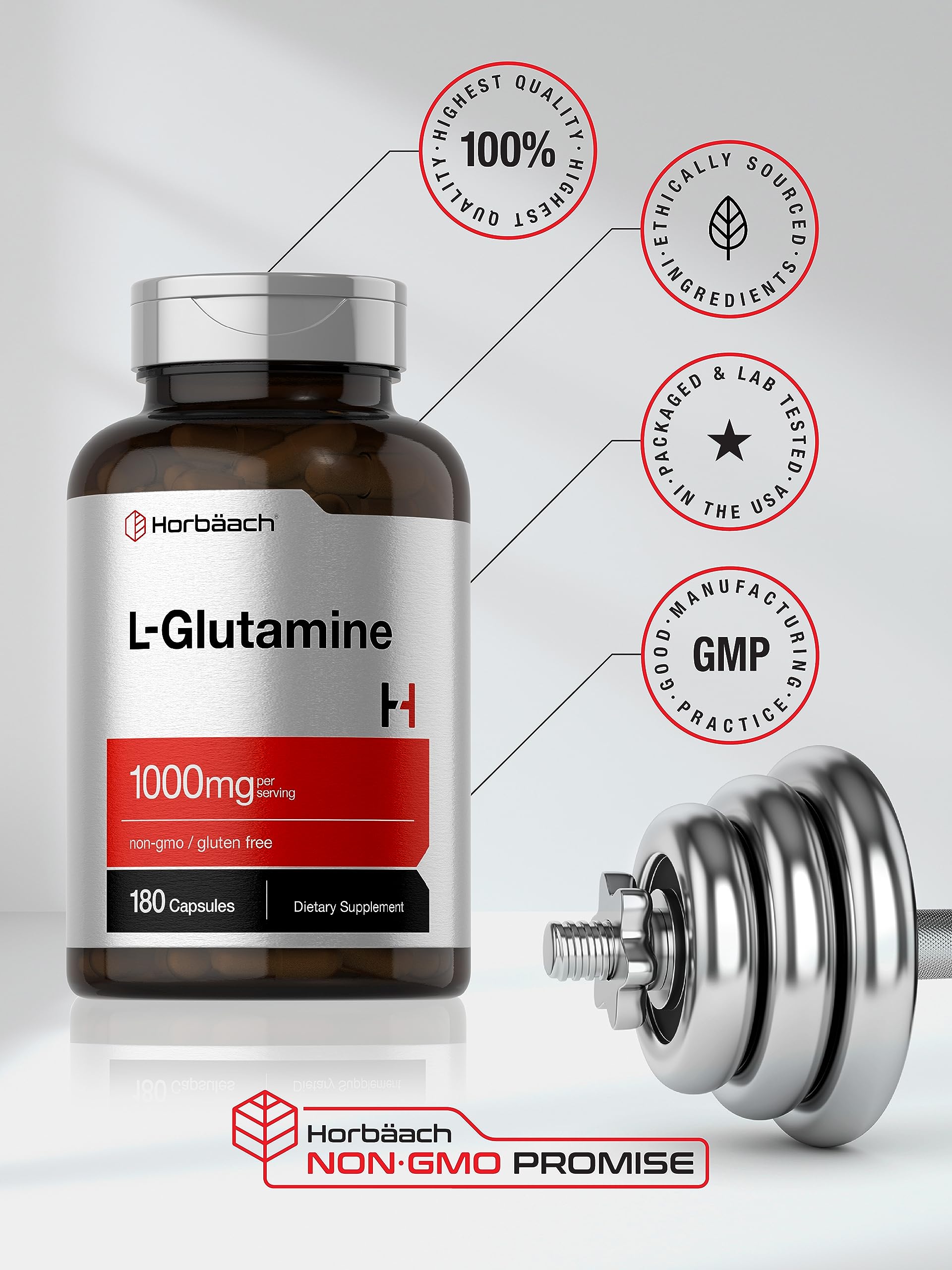 Foto 7 pulgar | Suplemento Horbäach, Cápsulas De L-glutamina, 1000 Mg, 180 Unidades - Venta Internacional.