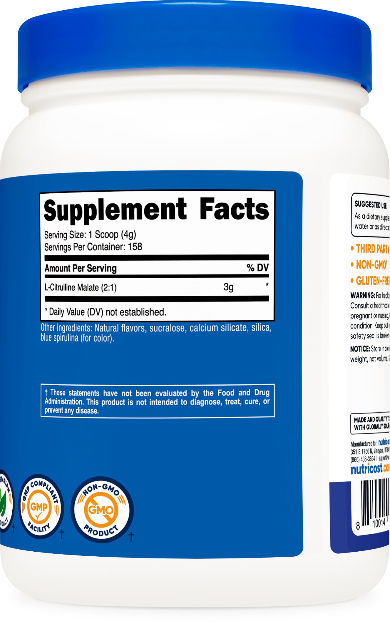 Foto 5 | Suplemento Nutricost L-citrulina Malato 2:1 600 G De Frambuesa Azul - Venta Internacional.