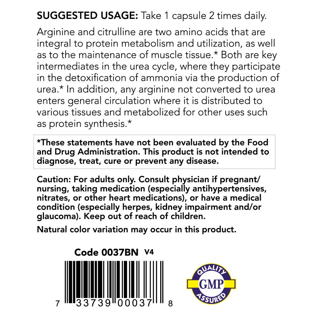 Foto 4 pulgar | Supplement Now Foods, 120 Cápsulas Vegetarianas De Arginina Y Citrulina - Venta Internacional.