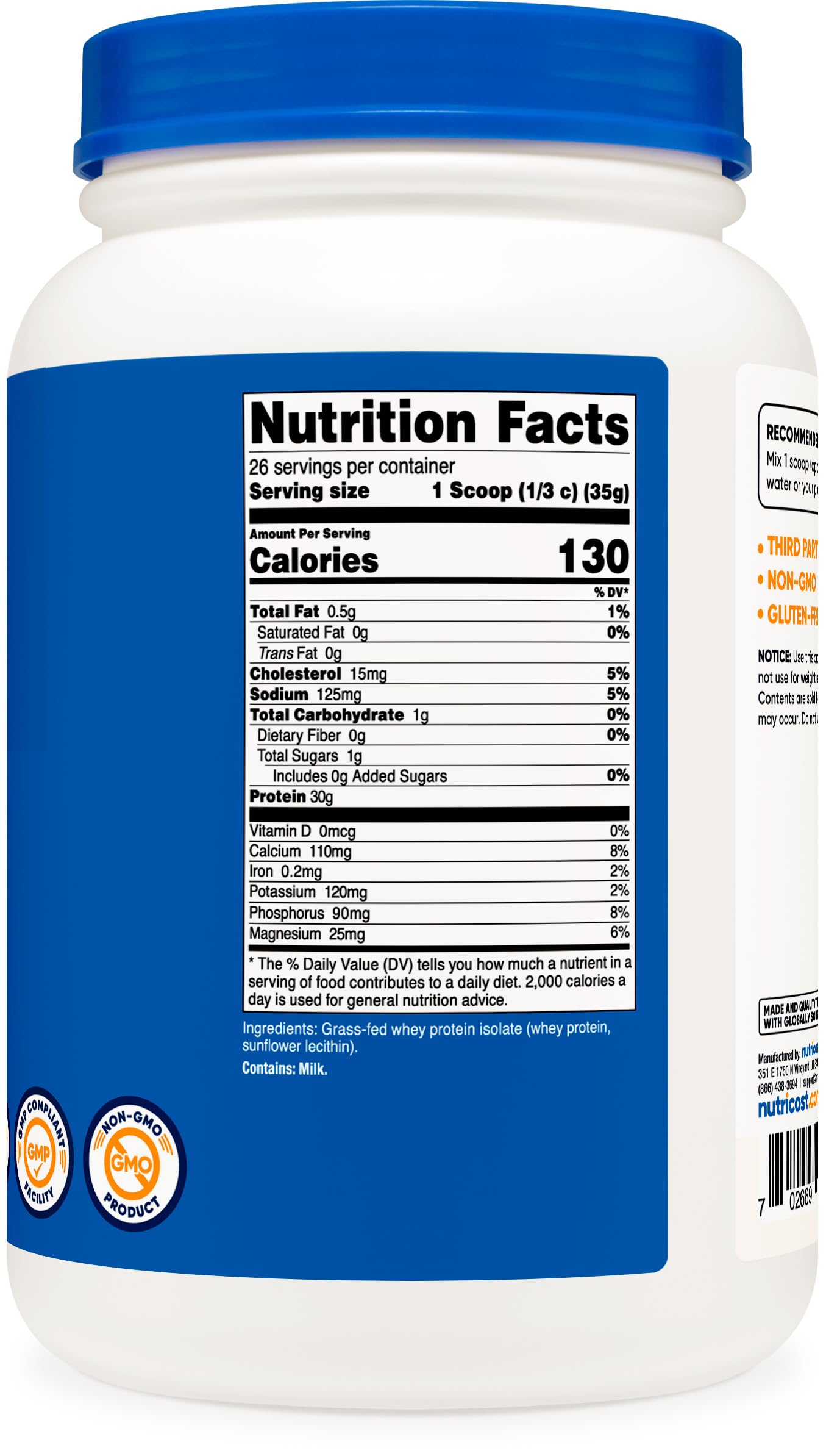 Foto 6 pulgar | Proteína De Suero Aislada Nutricost, Alimentada Con Pasto, 907 G, Sin Sabor - Venta Internacional.