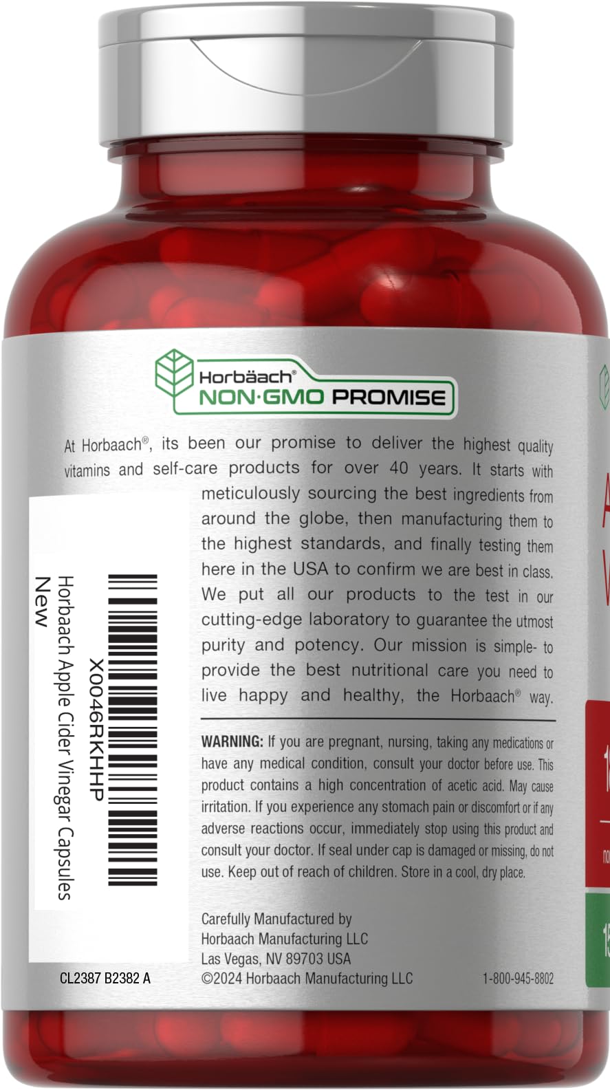Foto 4 pulgar | Suplemento Horbäach De Vinagre De Sidra De Manzana En Cápsulas De 1800 Mg - Venta Internacional.