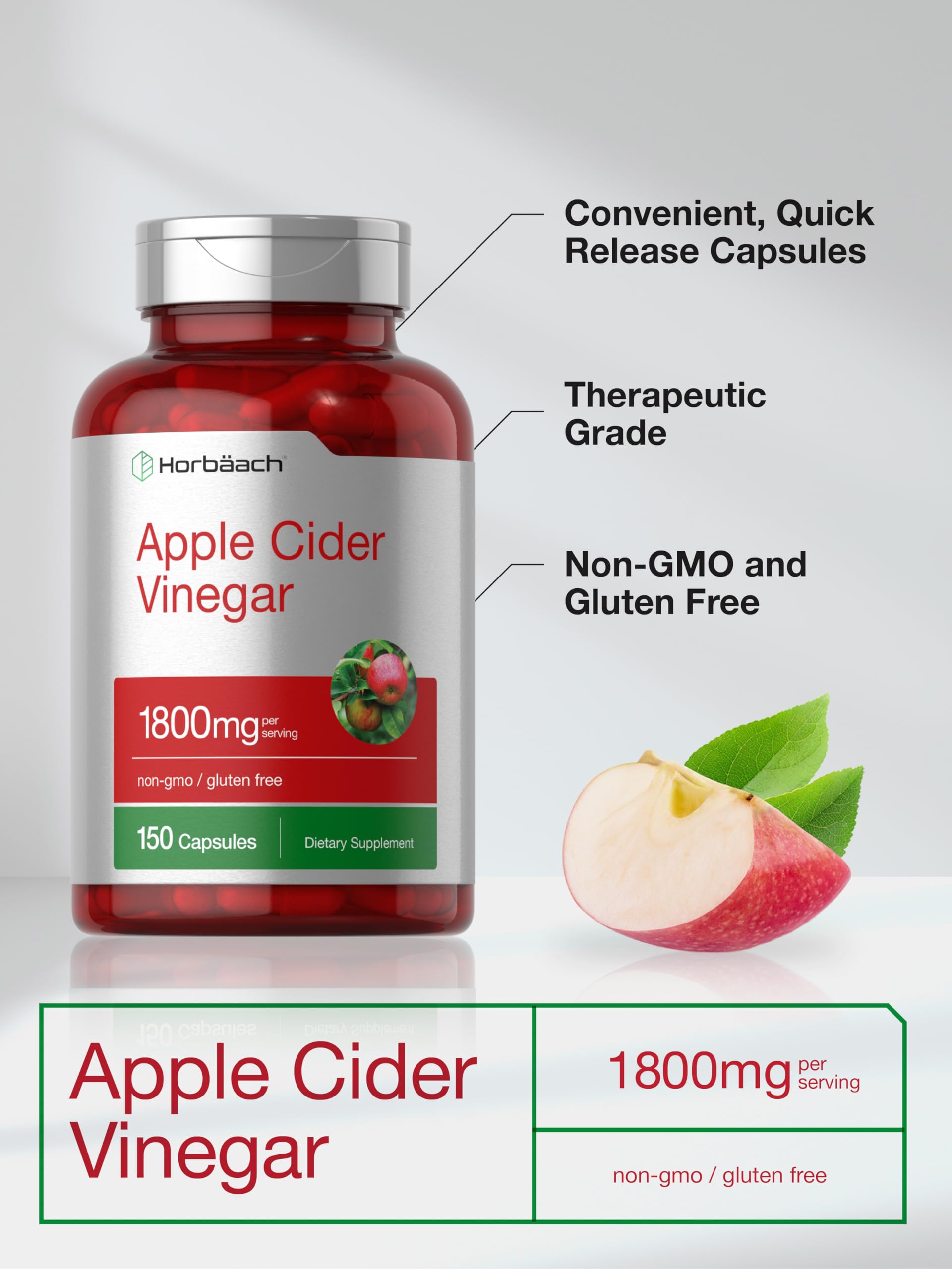 Foto 5 pulgar | Suplemento Horbäach De Vinagre De Sidra De Manzana En Cápsulas De 1800 Mg - Venta Internacional.