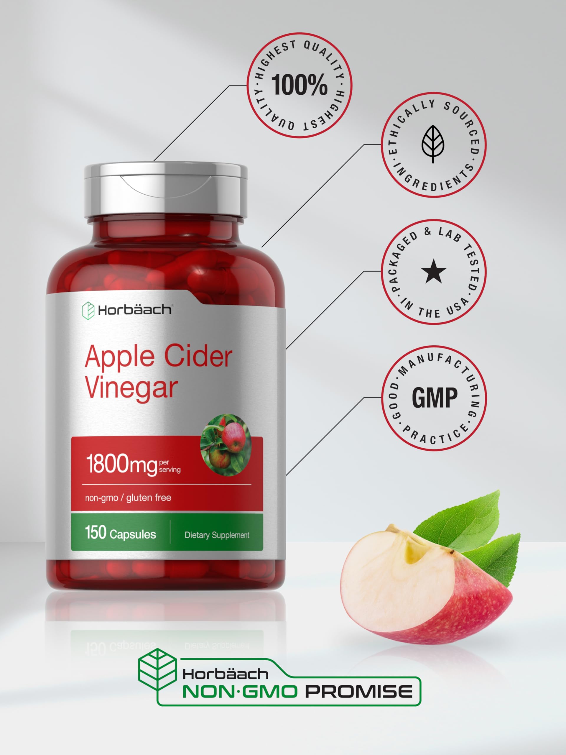 Foto 7 pulgar | Suplemento Horbäach De Vinagre De Sidra De Manzana En Cápsulas De 1800 Mg - Venta Internacional.