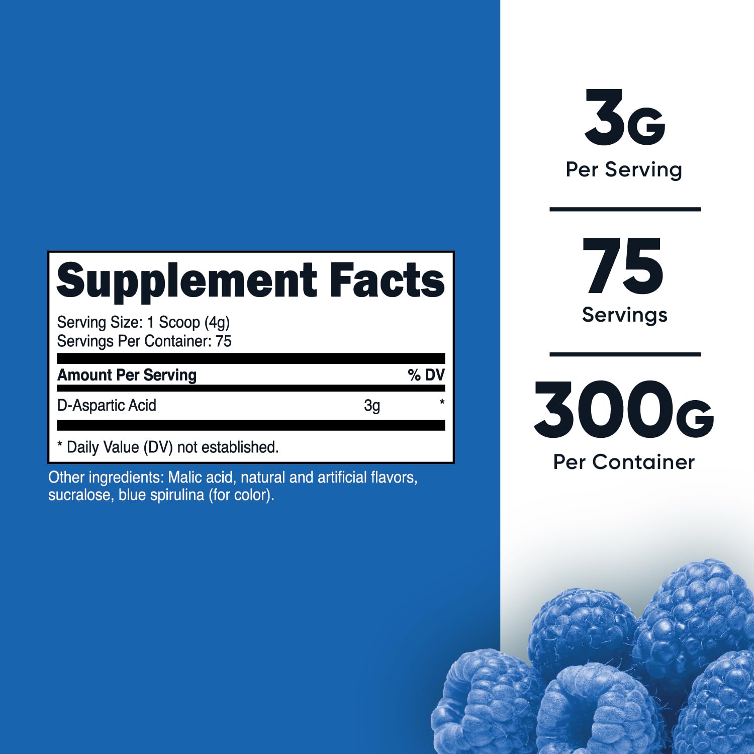 Foto 3 pulgar | Suplemento Nutricost De Ácido D-aspártico (daa) En Polvo, 300 G De Frambuesa Azul - Venta Internacional.