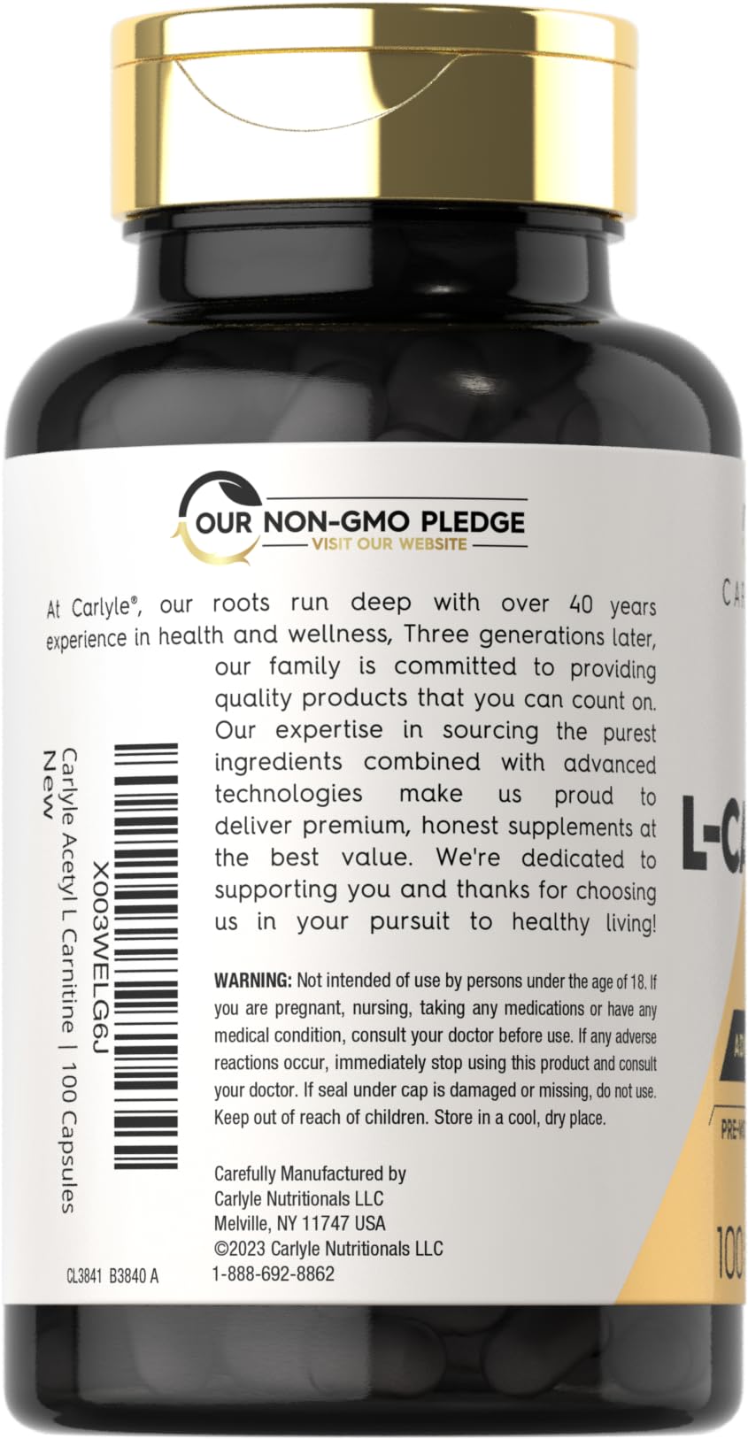 Foto 4 pulgar | Suplemento Carlyle Acetil L-carnitina Hcl En Cápsulas De 1000 Mg, 100 Unidades - Venta Internacional.