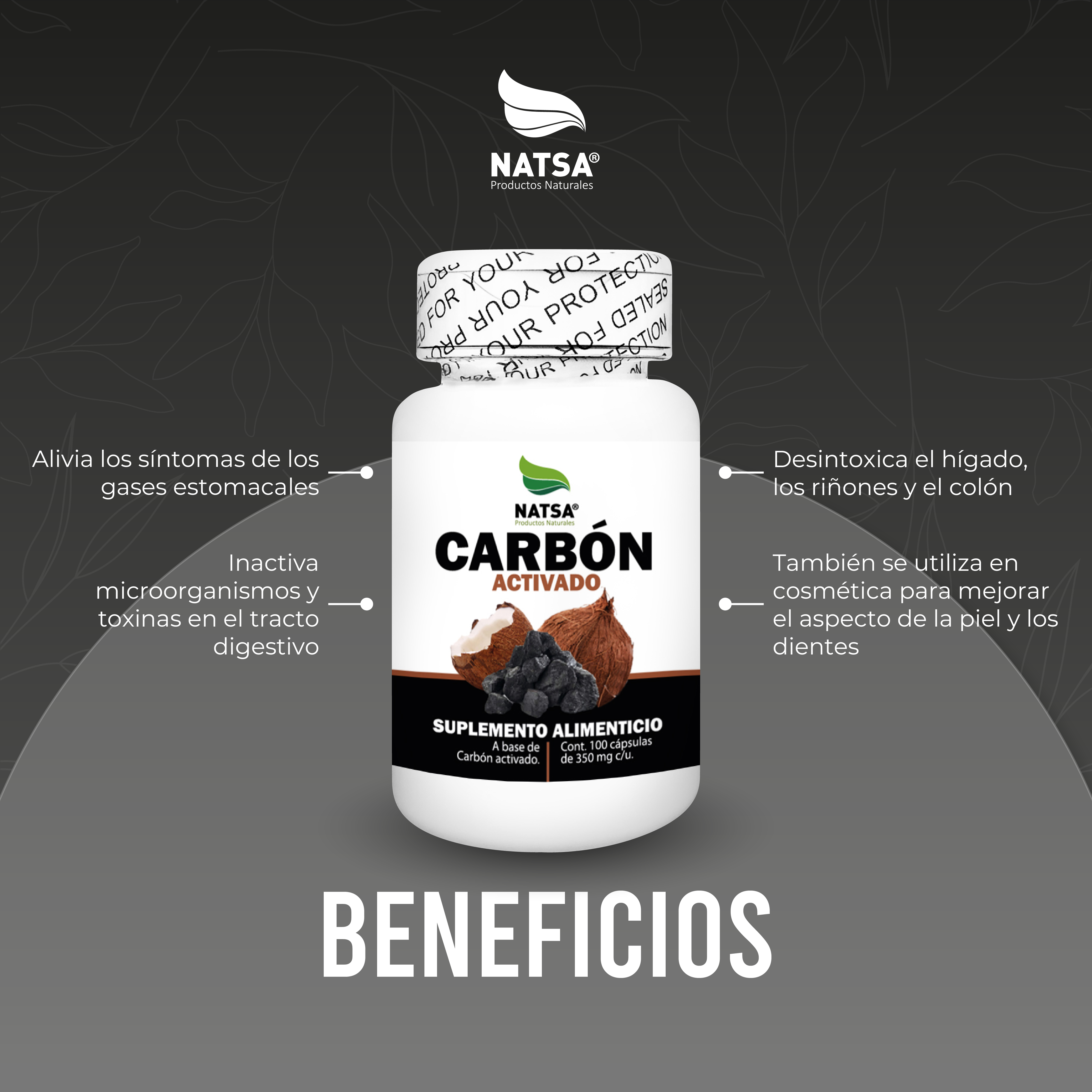 Foto 3 | Carbón Activado Natsa 100 Cápsulas