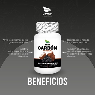 Foto 3 | Carbón Activado Natsa 100 Cápsulas