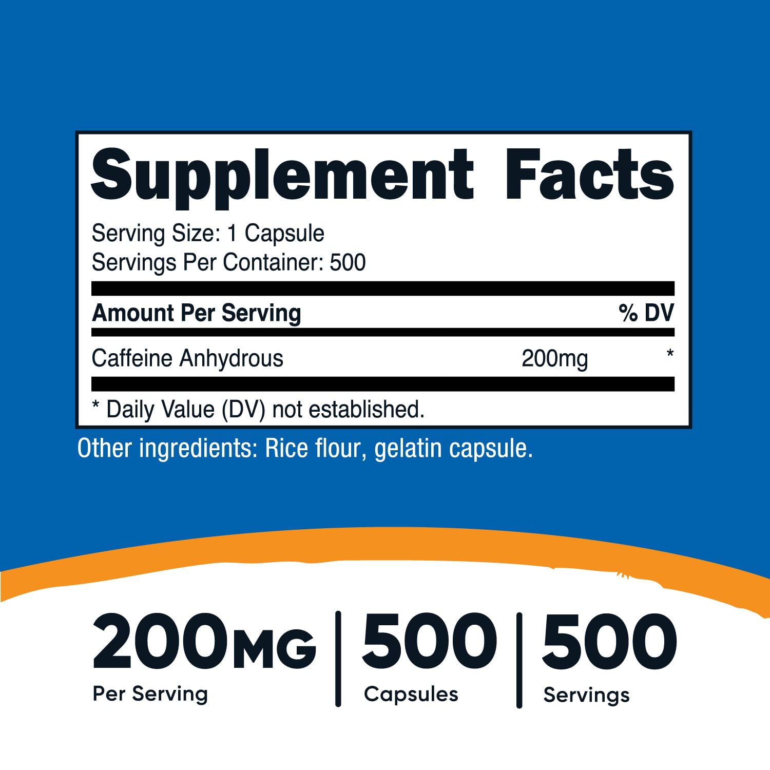 Foto 3 pulgar | Píldoras De Cafeína Nutricost 200 Mg/porción 500 Cápsulas - Venta Internacional.