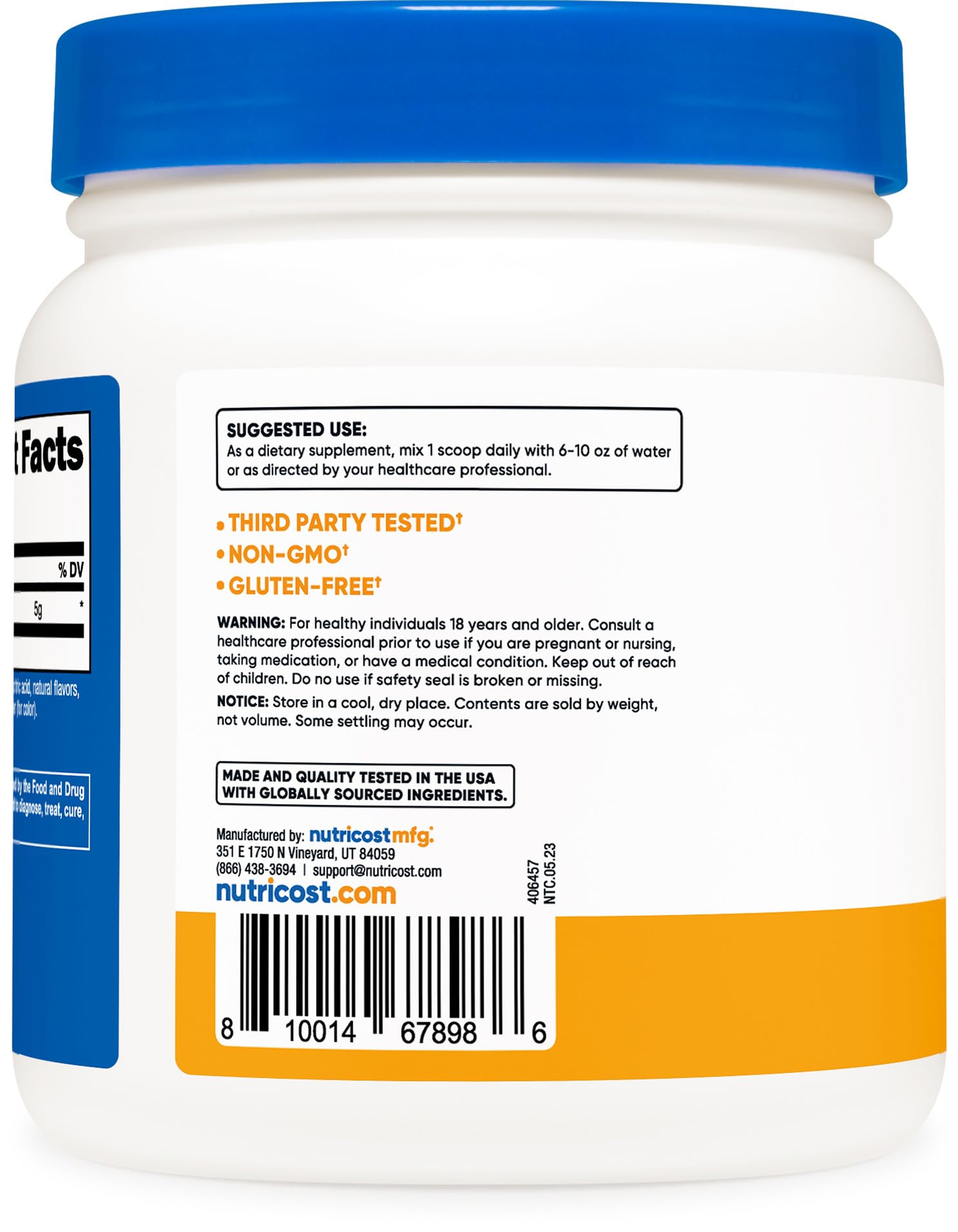 Foto 4 | Suplemento De L-glutamina Nutricost, 500 G, Sabor A Melocotón Y Mango - Venta Internacional.