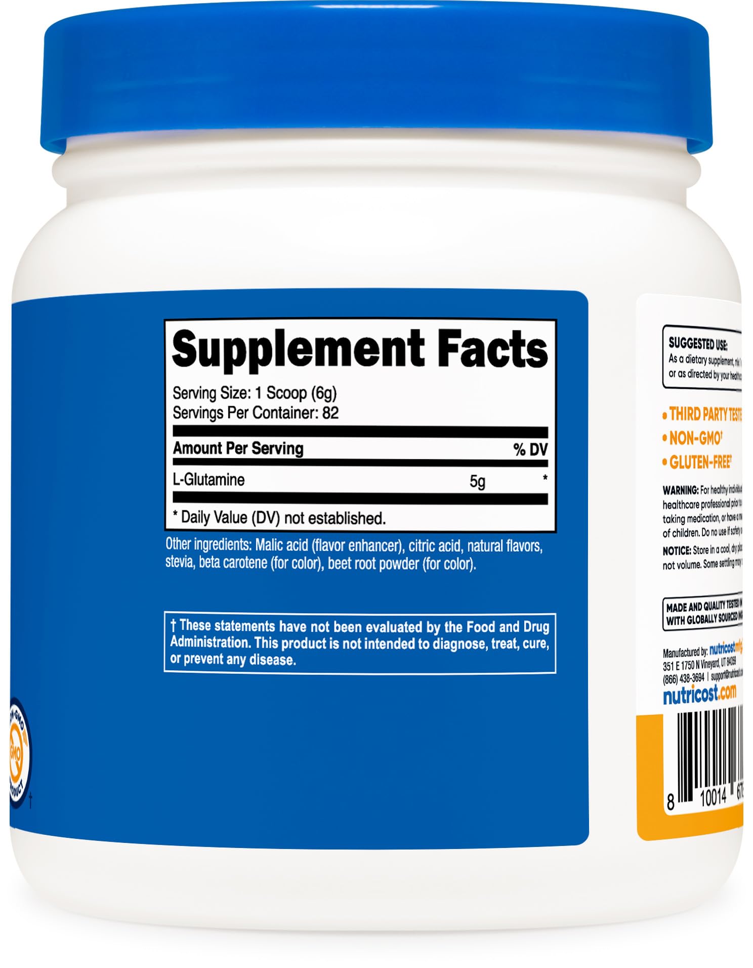 Foto 6 pulgar | Suplemento De L-glutamina Nutricost, 500 G, Sabor A Melocotón Y Mango - Venta Internacional.