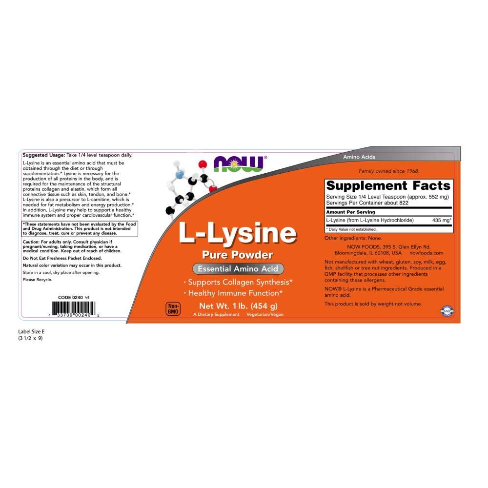 Foto 2 | Suplemento Now Foods, Clorhidrato De L-lisina En Polvo, 454 G - Venta Internacional.