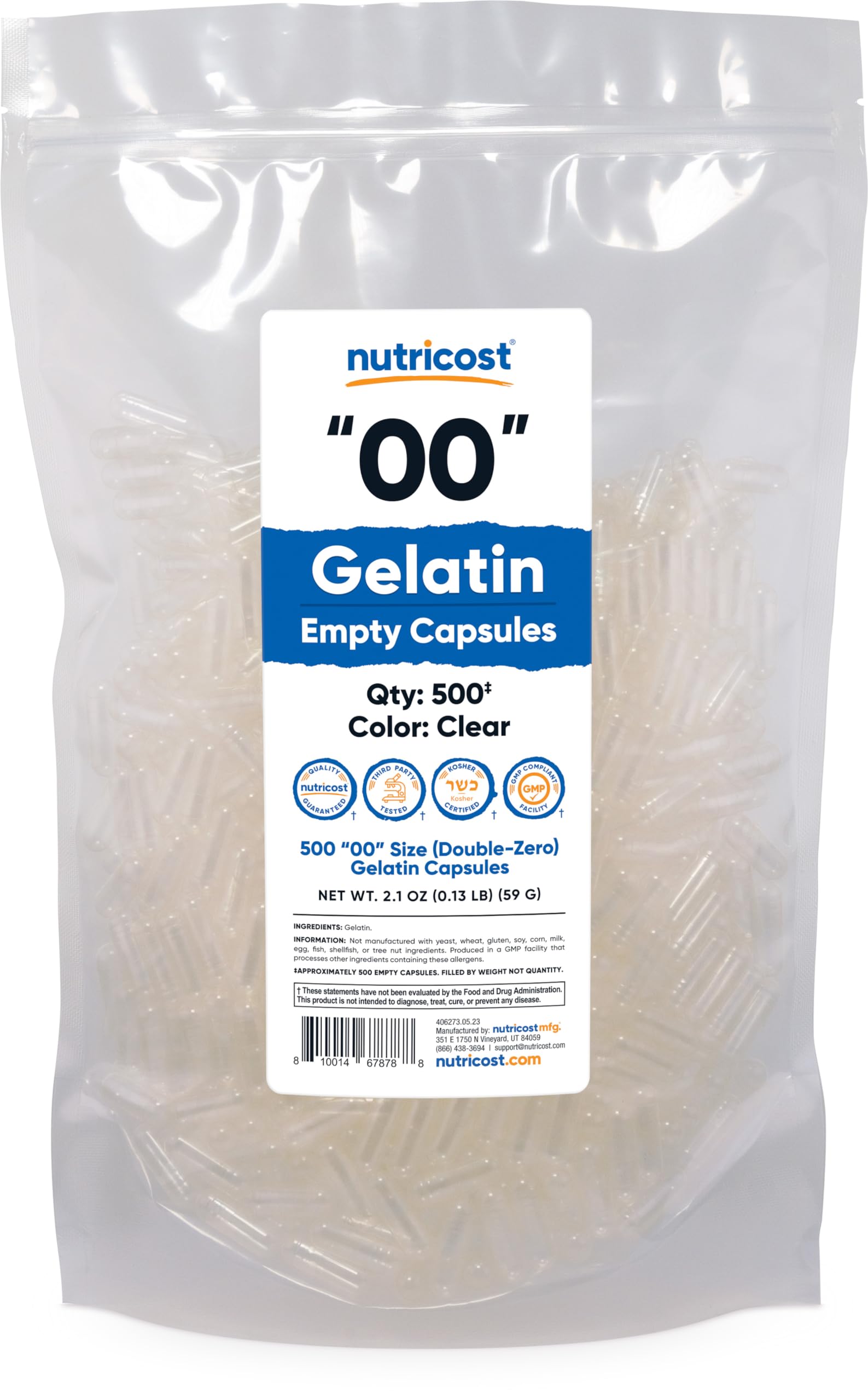 Foto 2 pulgar | Cápsulas De Gelatina Vacías Nutricost, Tamaño 00-500, Cápsulas Transparentes - Venta Internacional.