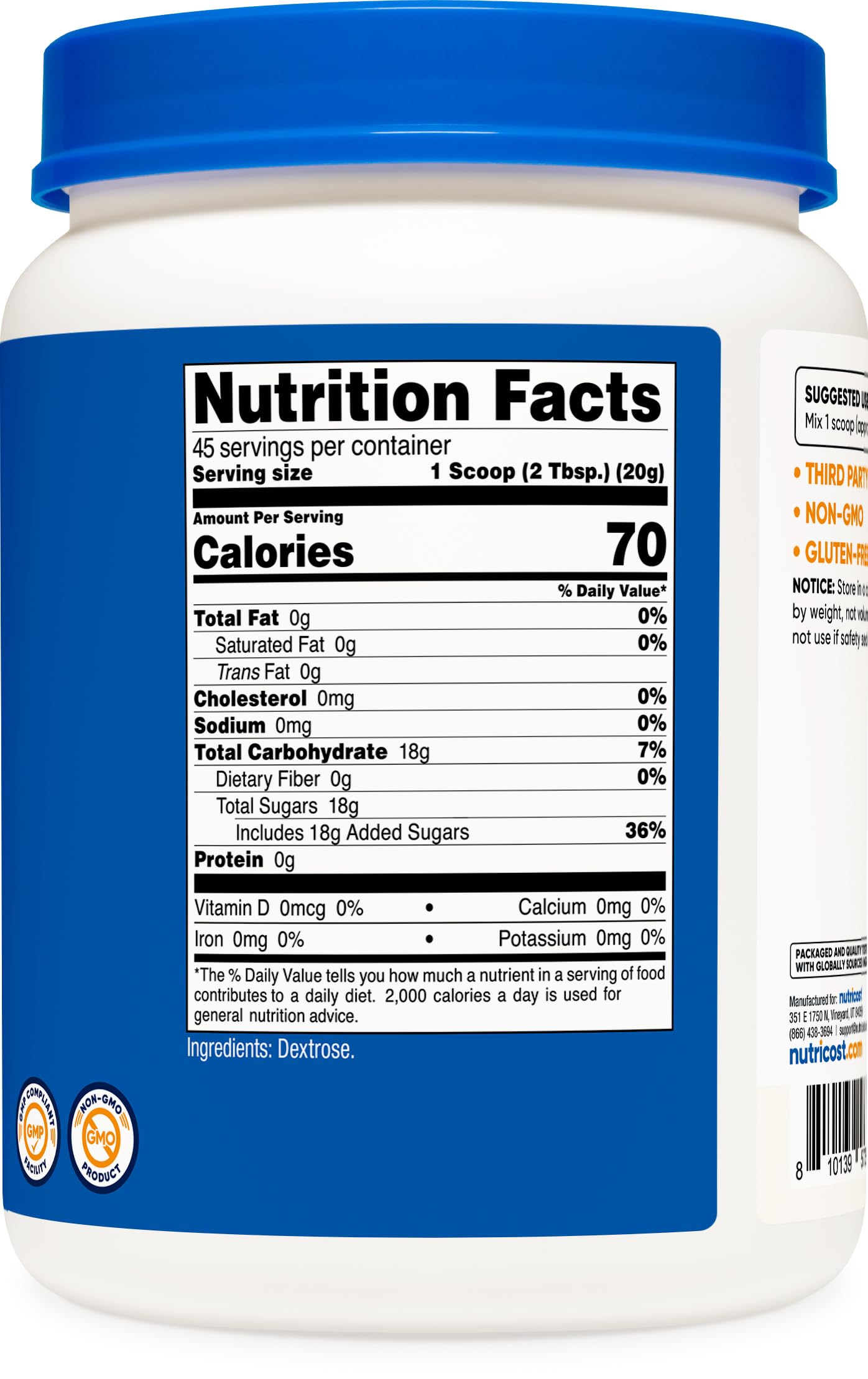 Foto 5 | Dextrosa En Polvo Nutricost 1 Kg, Sin Ogm, Sin Gluten - Venta Internacional.
