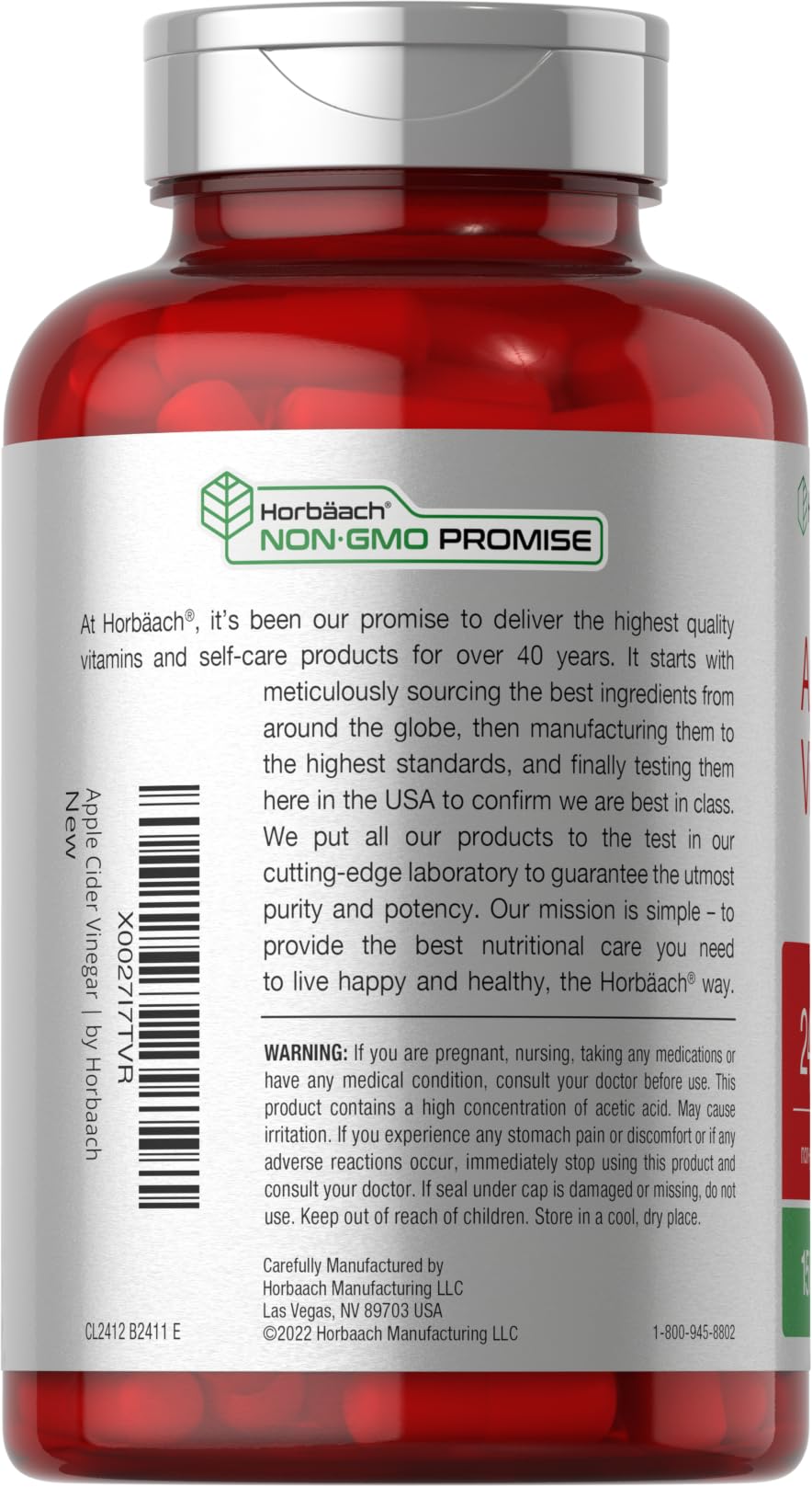Foto 4 pulgar | Suplemento Horbäach, Cápsulas De Vinagre De Sidra De Manzana, 2400 Mg, 150 Unidades - Venta Internacional.