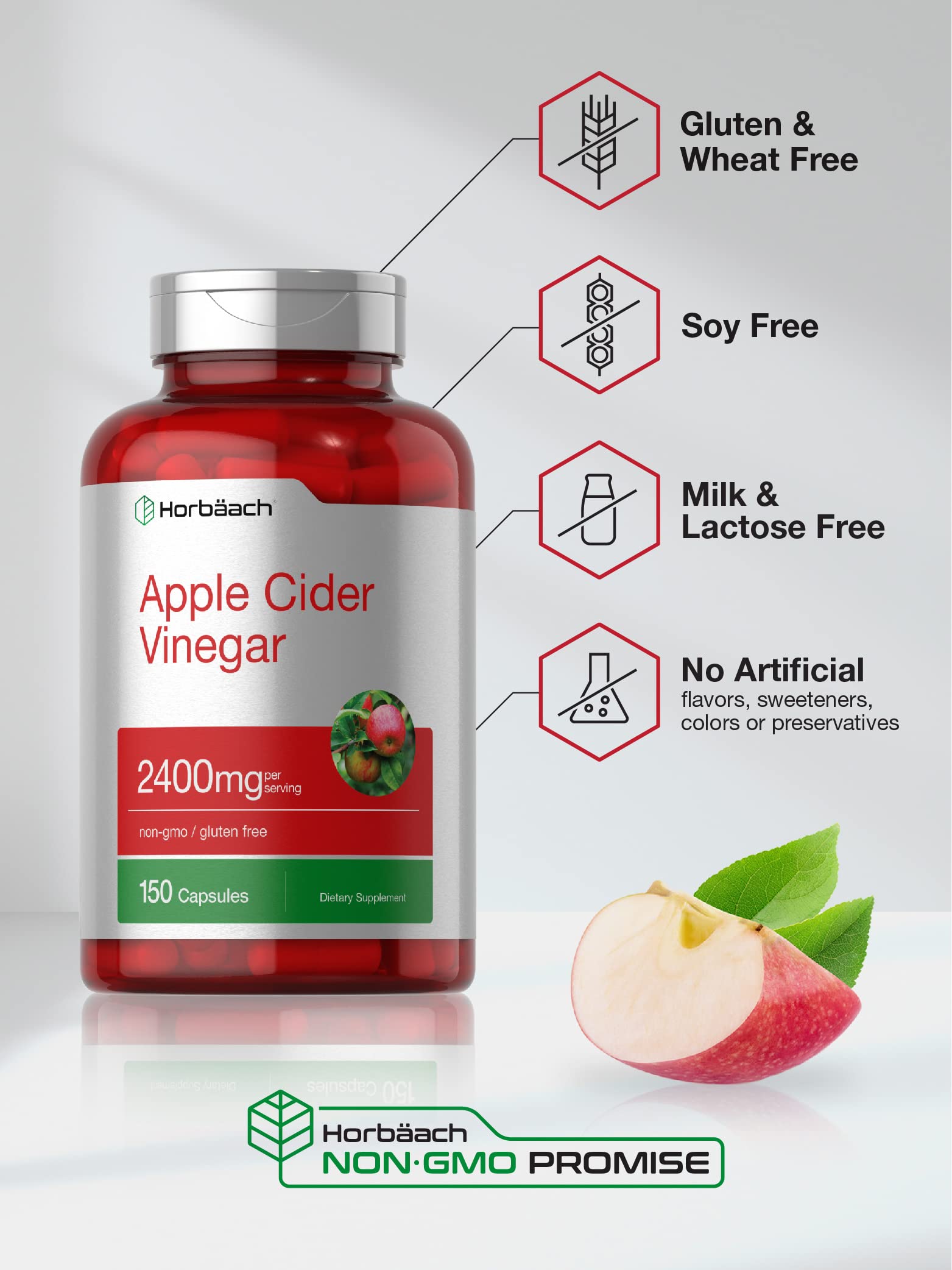 Foto 5 pulgar | Suplemento Horbäach, Cápsulas De Vinagre De Sidra De Manzana, 2400 Mg, 150 Unidades - Venta Internacional.