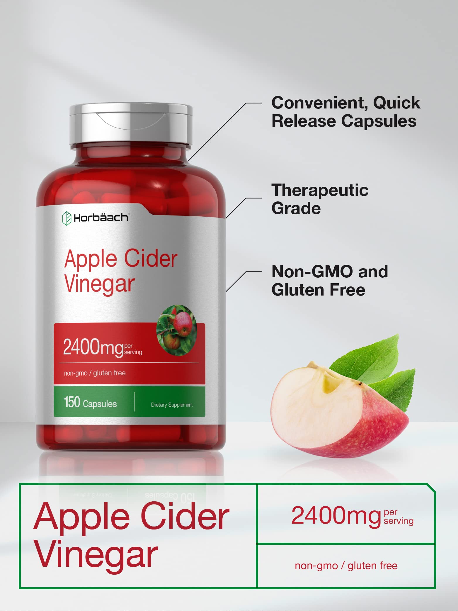 Foto 6 pulgar | Suplemento Horbäach, Cápsulas De Vinagre De Sidra De Manzana, 2400 Mg, 150 Unidades - Venta Internacional.