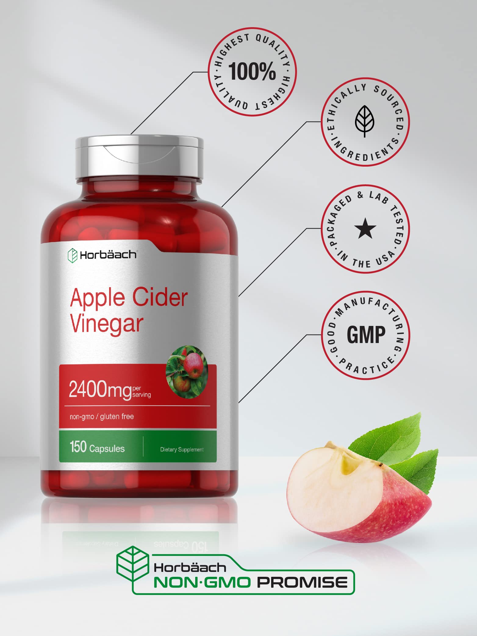 Foto 7 pulgar | Suplemento Horbäach, Cápsulas De Vinagre De Sidra De Manzana, 2400 Mg, 150 Unidades - Venta Internacional.