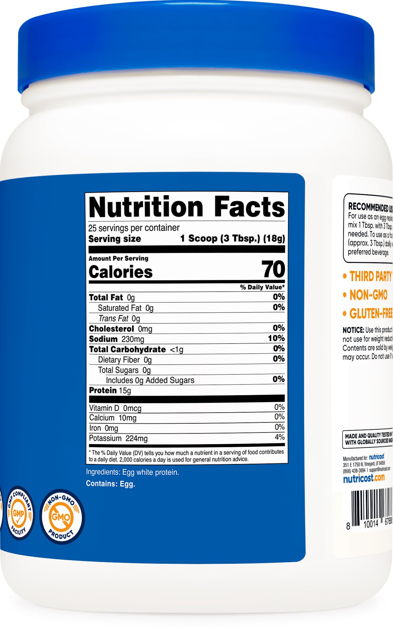Foto 4 | Proteína De Clara De Huevo En Polvo Nutricost 454 G (sin Sabor) Sin Ogm - Venta Internacional.